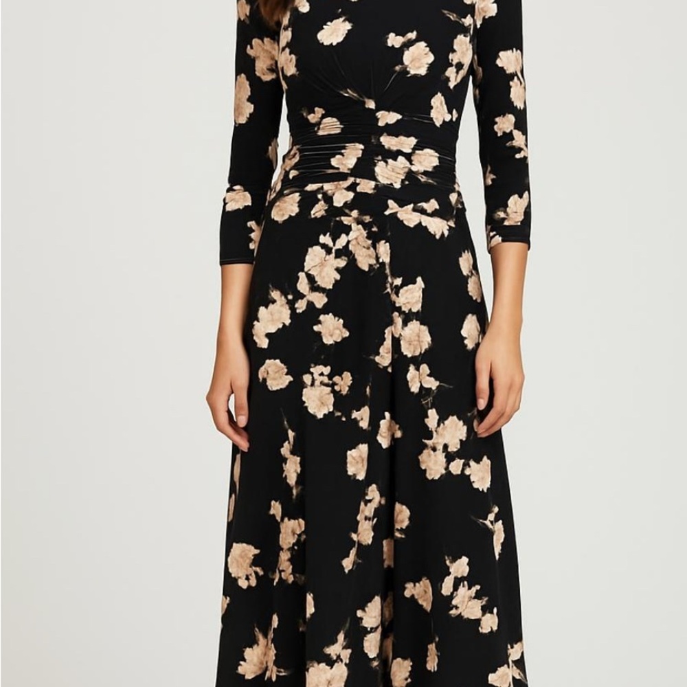 Maggy London Floral Black and Cream Women's Dress